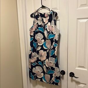 Nine West Navy Blue and  Sheath Dress with pink & turquoise floral pattern